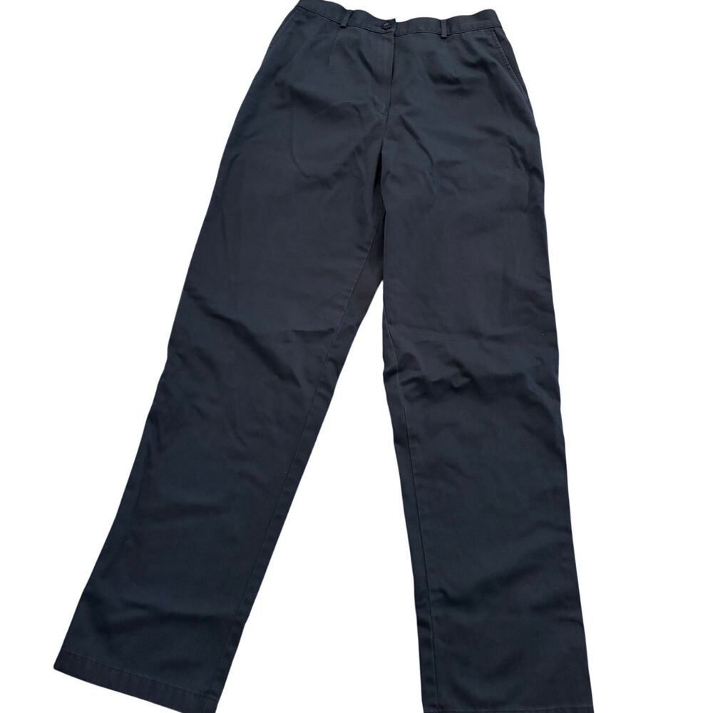 LL Bean Navy Blue Khaki Original Fit Womens Size 12 Reg Elastic Waist Zip Button